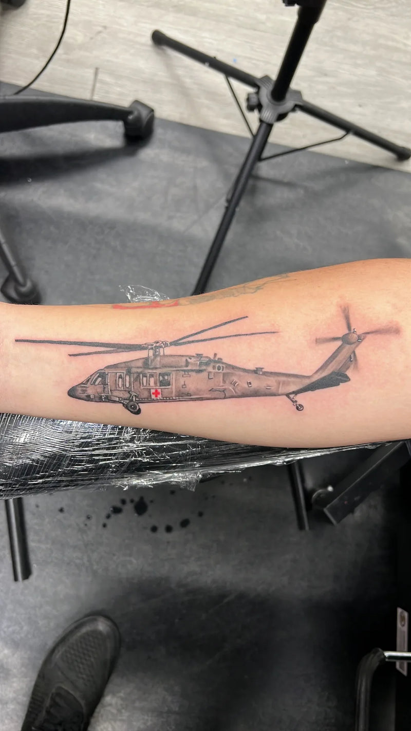 Medevac Helicopter Forearm Tattoo