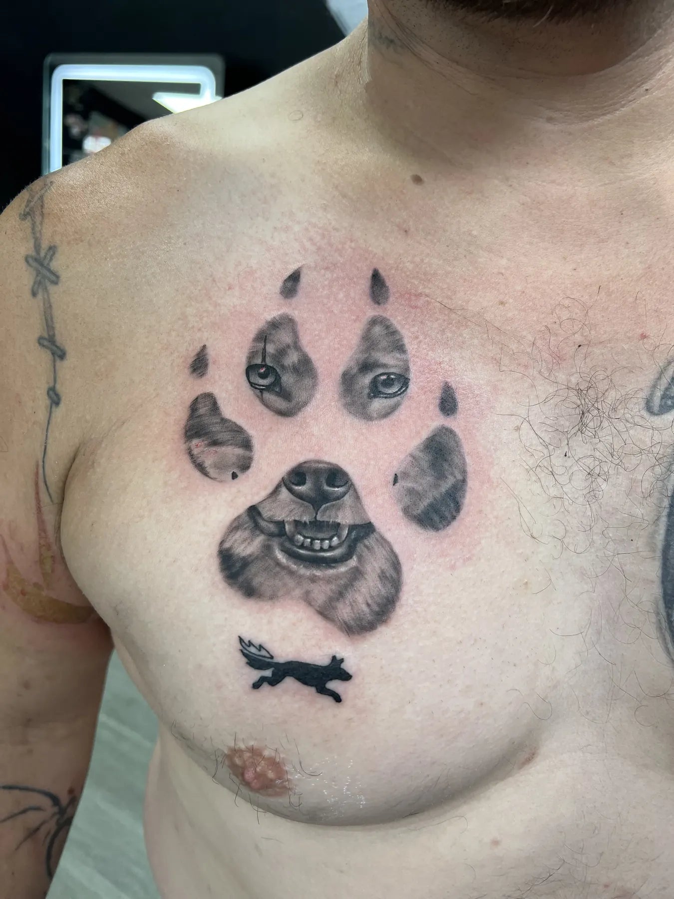 Dog Paw Memorial Chest Tattoo