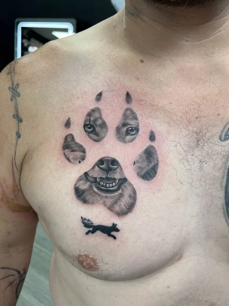 Dog Paw Memorial Chest Tattoo