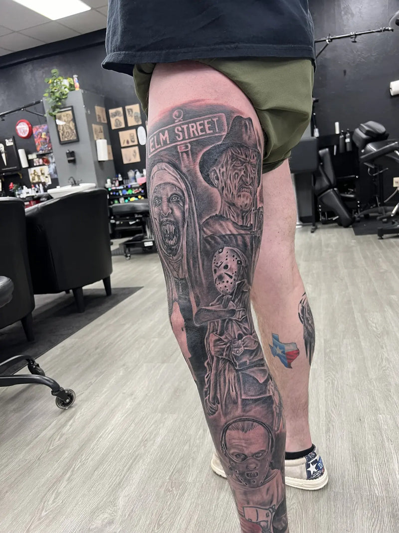 Horror Leg Sleeve Tattoo