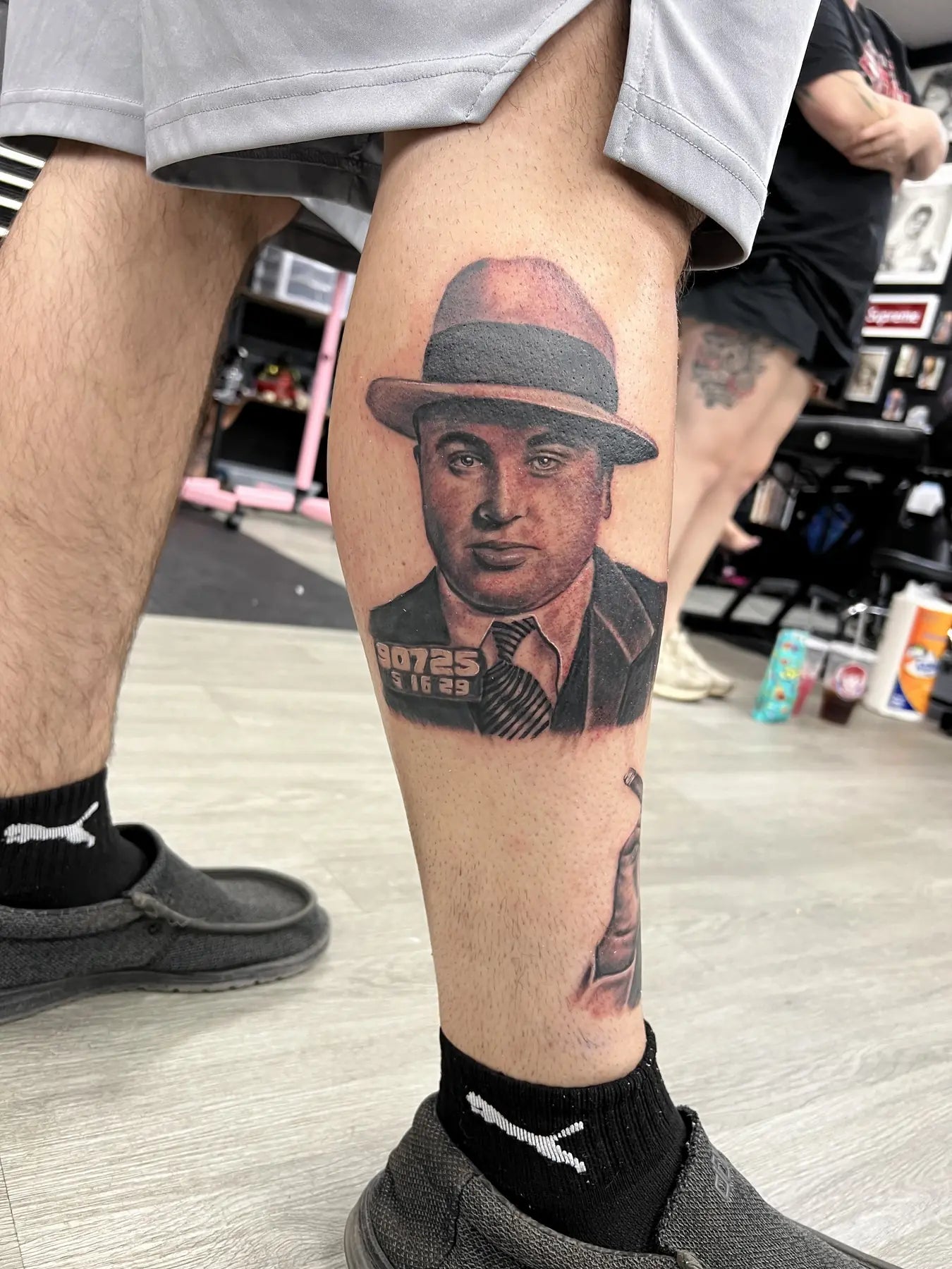 Al Capone Portrait Calf Tattoo