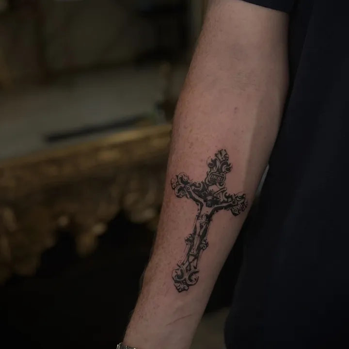 Ornamental Cross Forearm Tattoo