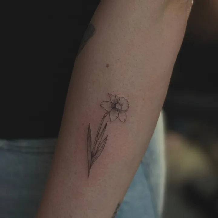 Daffodil Fine Line Floral Tattoo