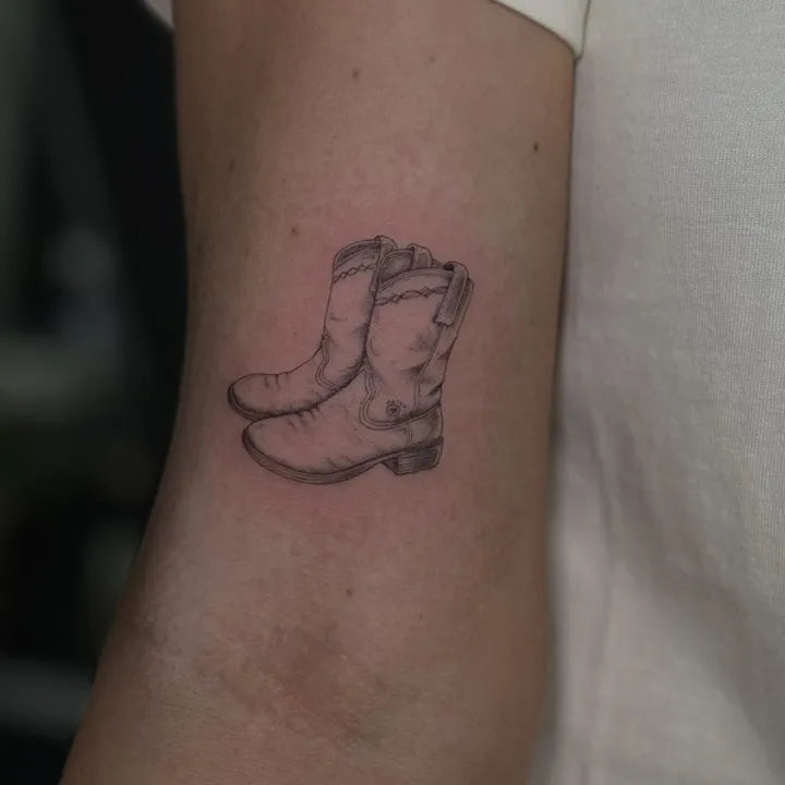 Cowboy Boots Fine Line Tattoo