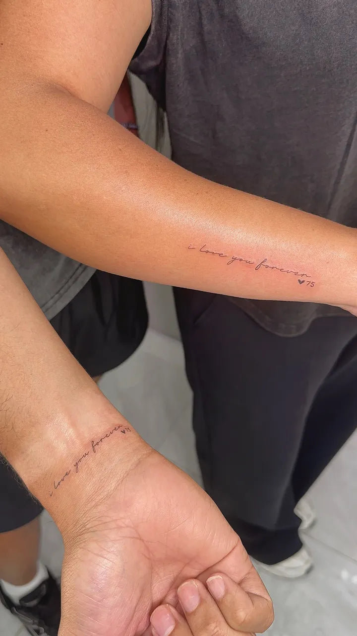 Love You Forever Matching Script Tattoos