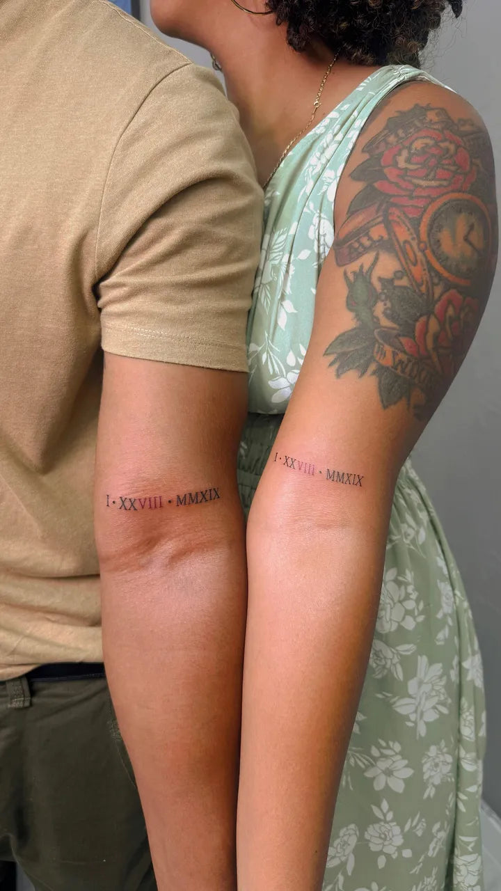 Matching Roman Numeral Couple Tattoos