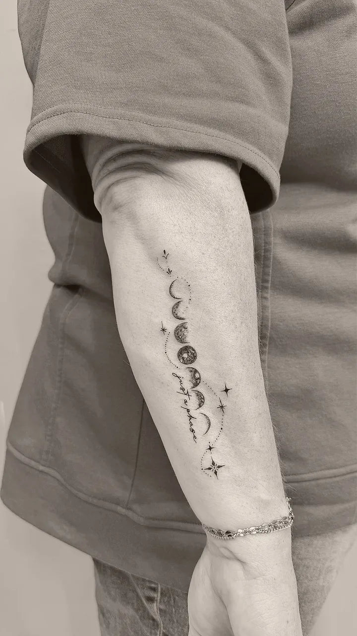 Moon Phases Forearm Fine Line Tattoo
