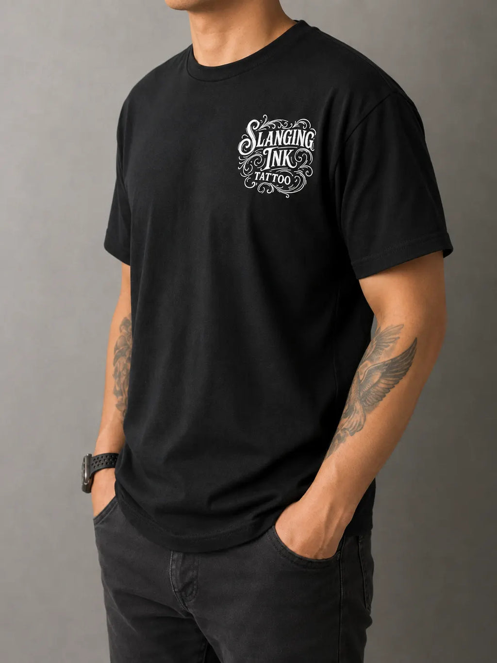 Slanging Ink Tattoo Classic Logo Black T-Shirt