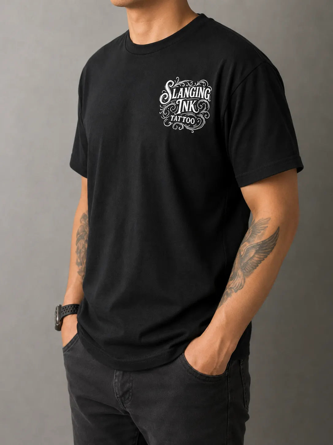 Slanging Ink Tattoo Classic Logo Black T-Shirt
