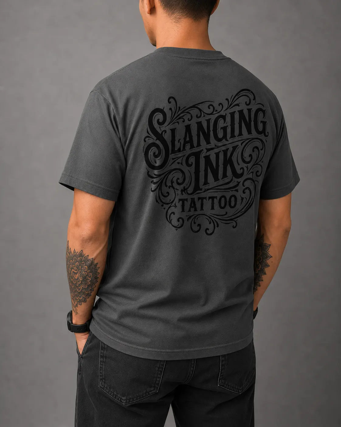Slanging Ink Tattoo Premium Heavyweight Gray T-Shirt