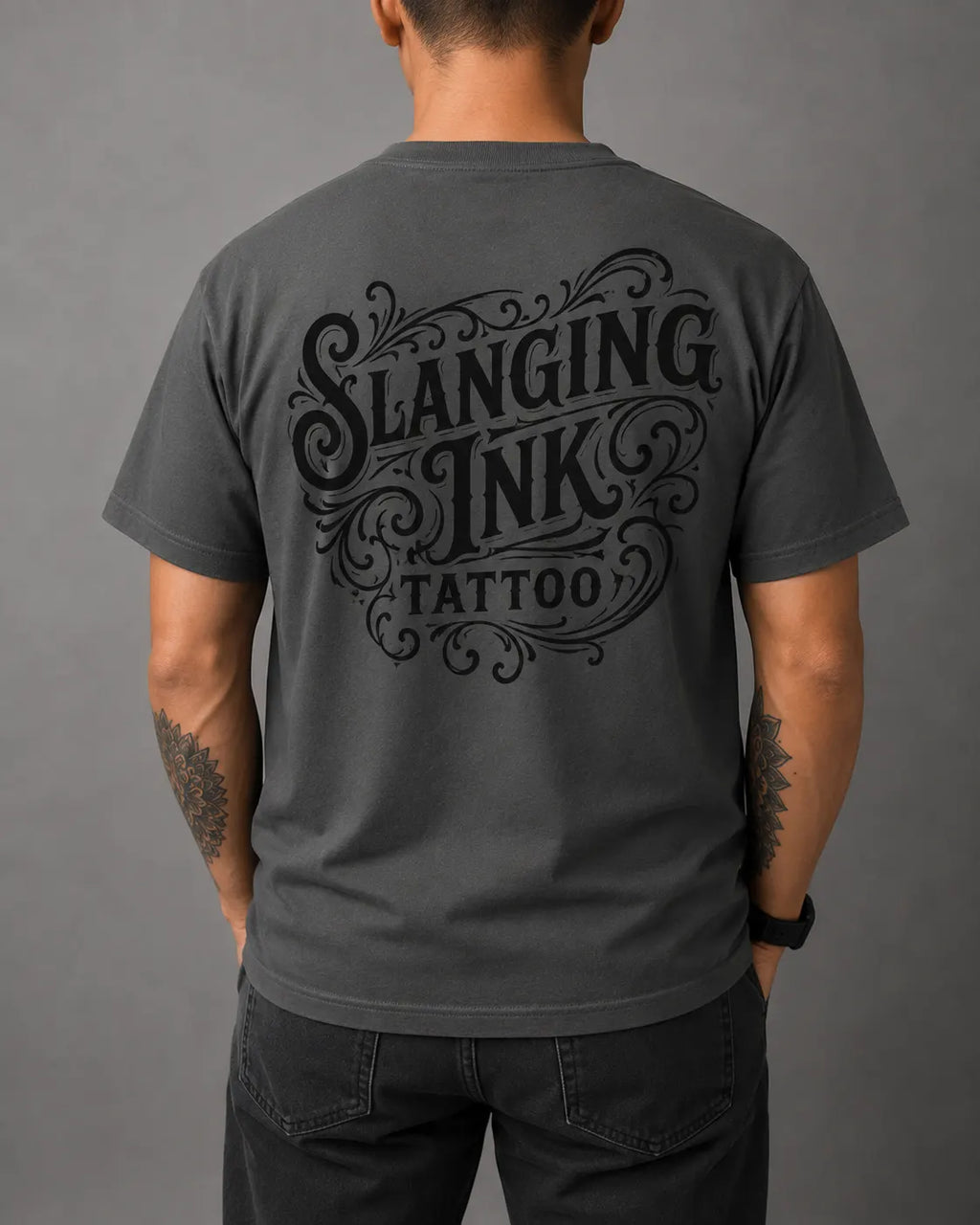 Slanging Ink Tattoo Premium Heavyweight Gray T-Shirt