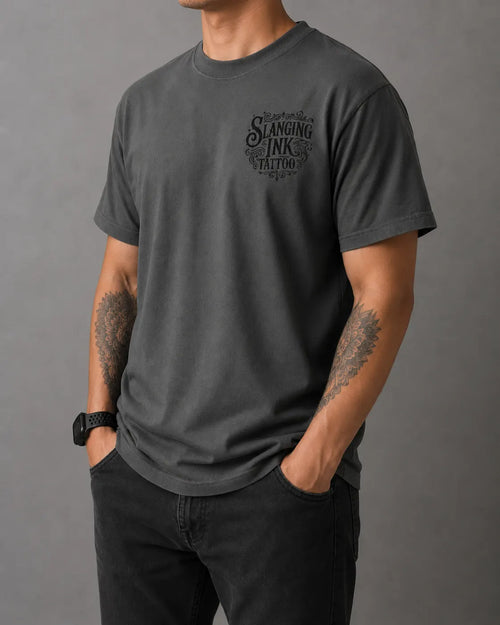 Slanging Ink Tattoo Premium Heavyweight Gray T-Shirt