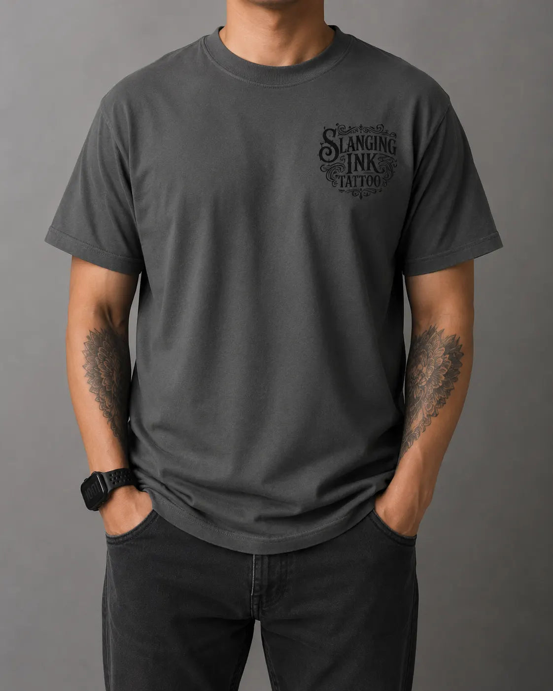 Slanging Ink Tattoo Premium Heavyweight Gray T-Shirt